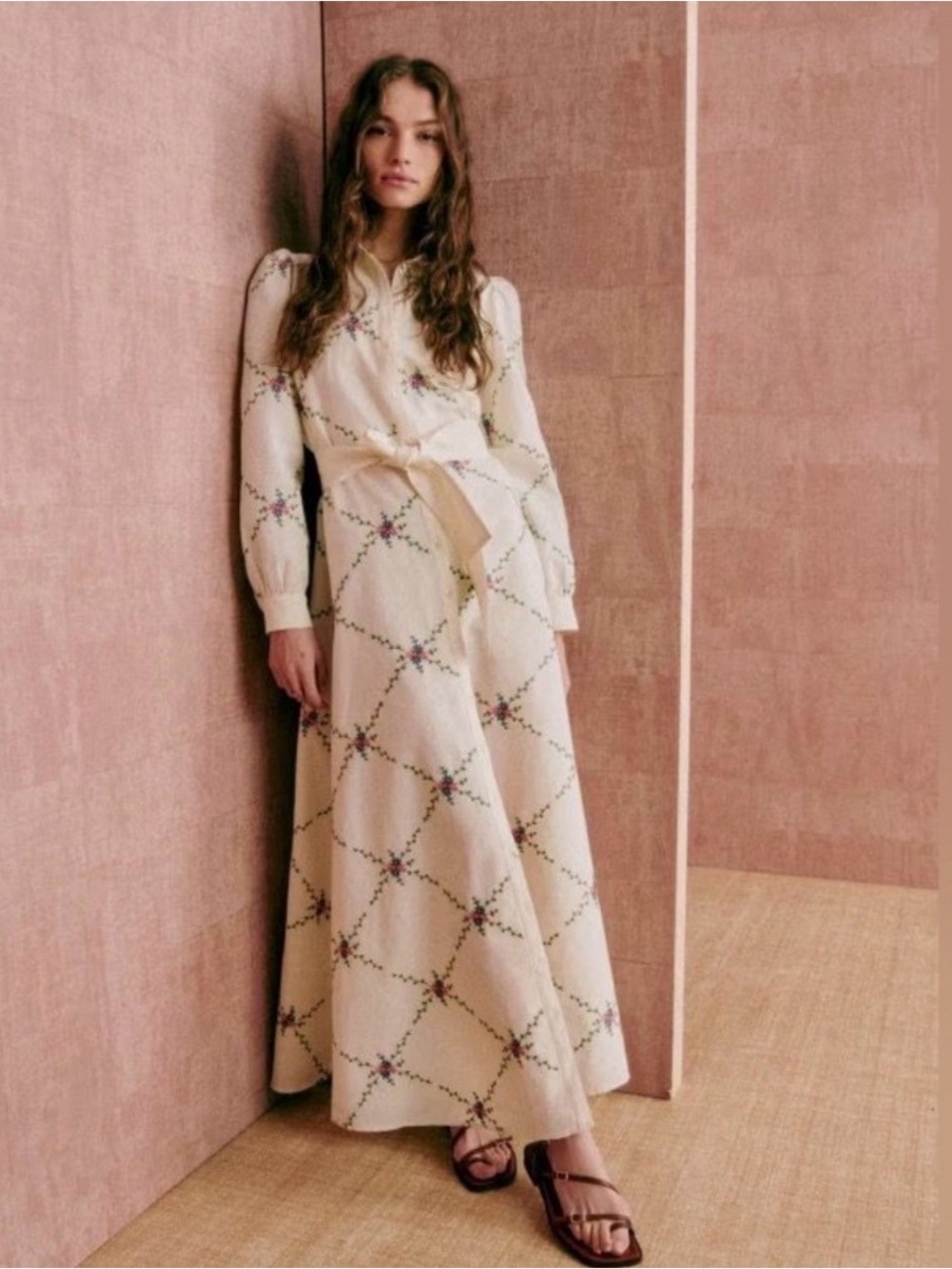 NWT Sezane Bella Dress in Ecru Feminine Floral Embroidery Parisian US 4 FR 36